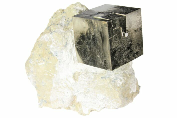 Shiny, Natural Pyrite Cube In Rock - Navajun, Spain #118260
